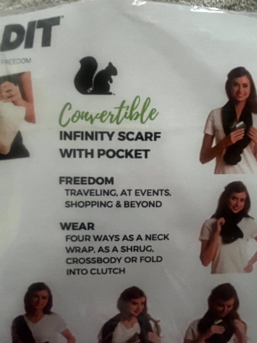 NWT SHOLDIT Convertible Infinity Scarf Built-In Pocket Womens Charcoal Utility